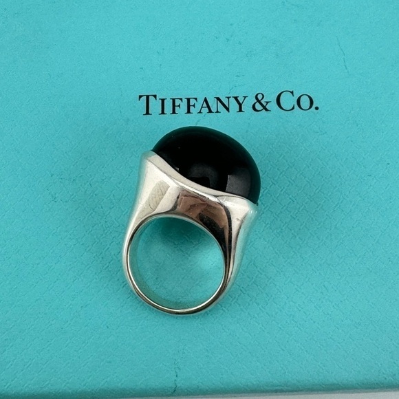 Tiffany & Co. Elsa Peretti 19mm Black Jade Cabochon Ring Sterling Silver - Picture 1 of 10